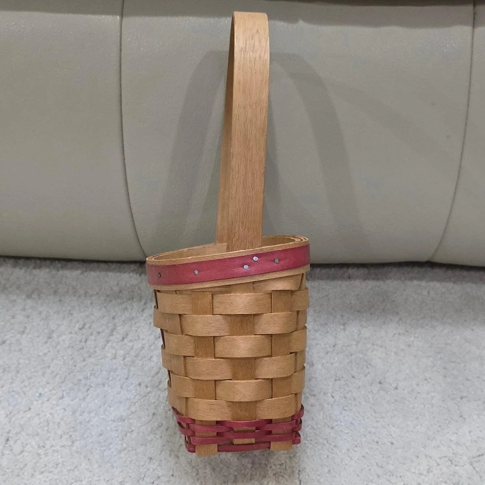 Workshops of Gerald‎ E Henn Handwoven Wood Basket Red Trim Small Accent Vintage